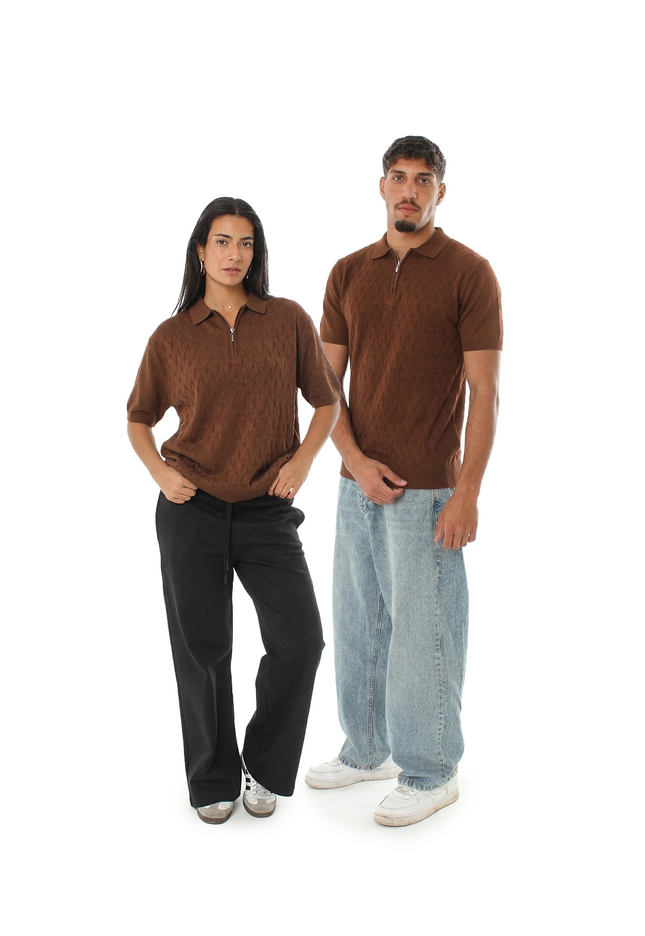 Knitted Quarter Zip Polo T-Shirt