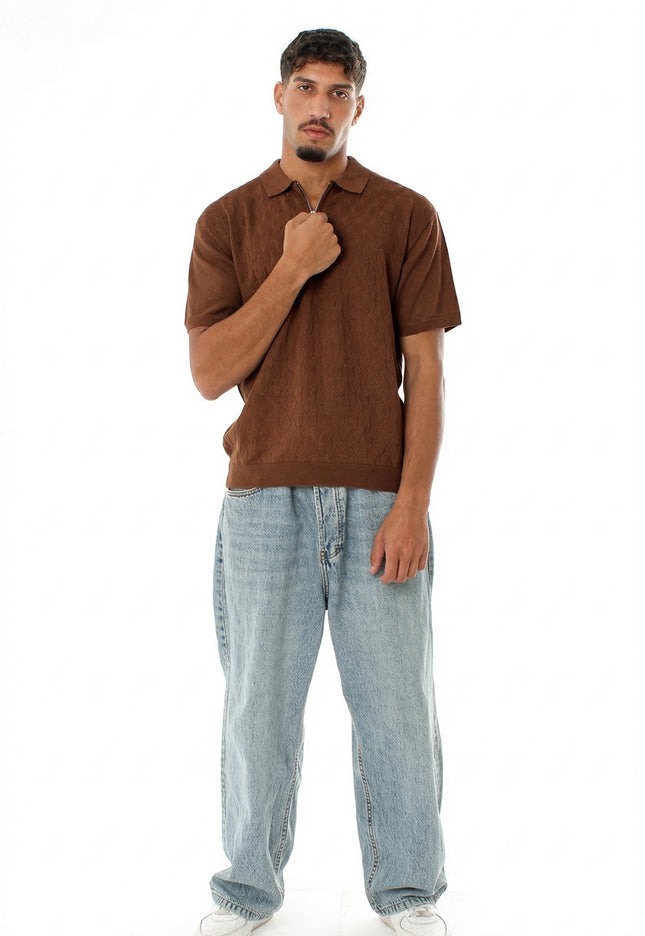 Knitted Quarter Zip Polo T-Shirt