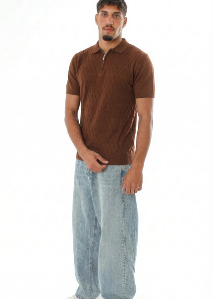 Knitted Quarter Zip Polo T-Shirt