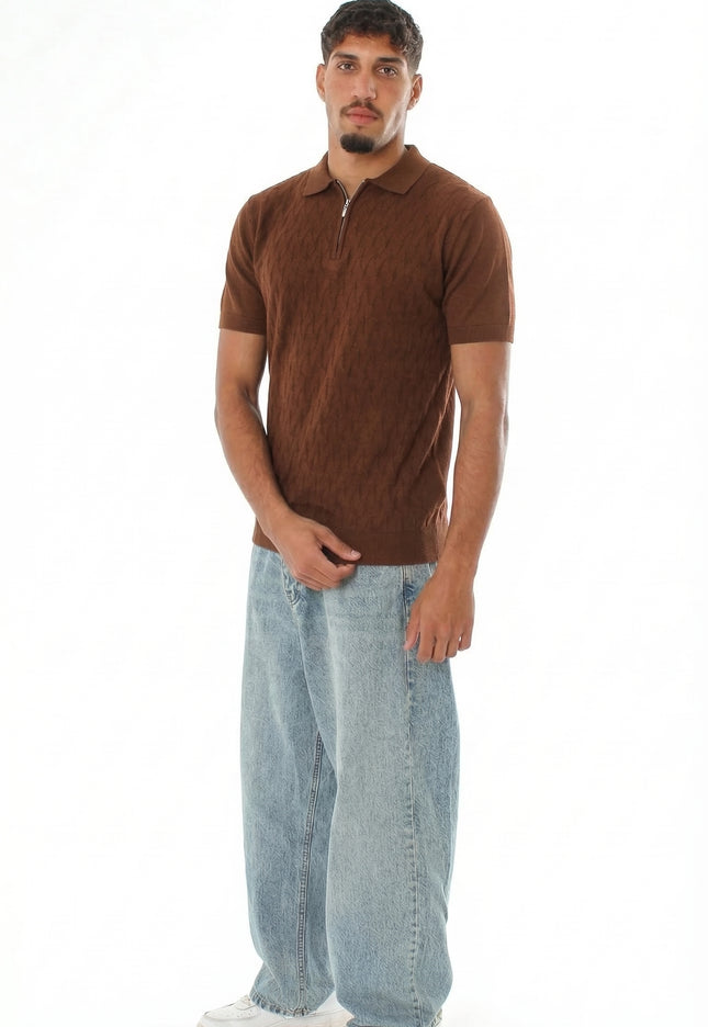 Knitted Quarter Zip Polo T-Shirt