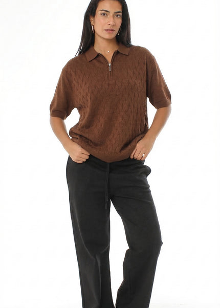 Knitted Quarter Zip Polo T-Shirt
