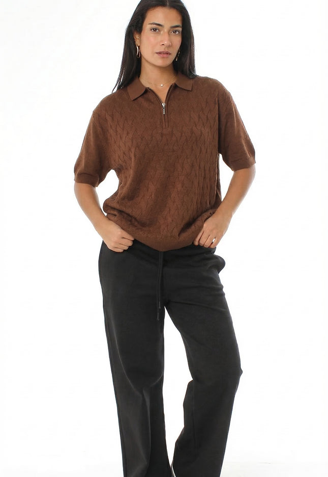 Knitted Quarter Zip Polo T-Shirt