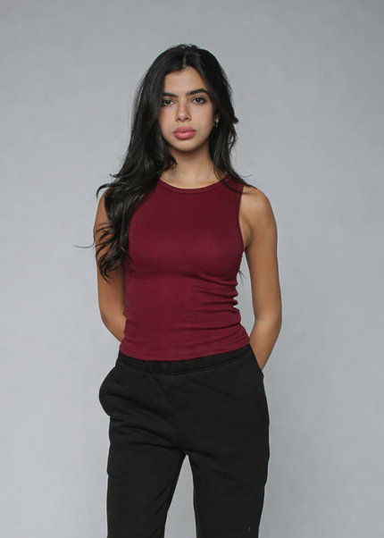 Ribbed Thick Strap Crew Neck Top