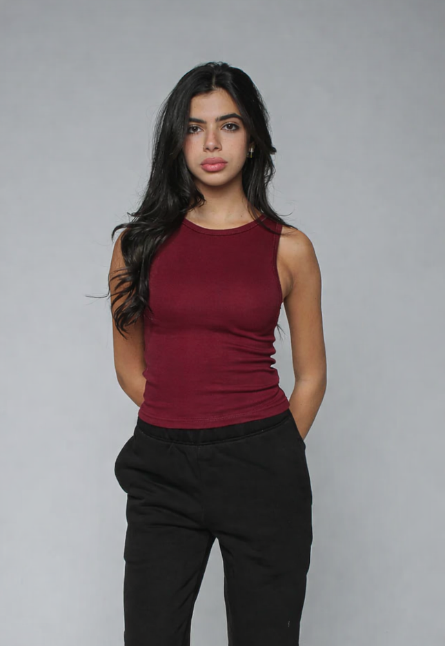 Ribbed Thick Strap Crew Neck Top
