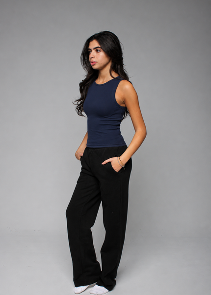 Ribbed Thick Strap Crew Neck Top