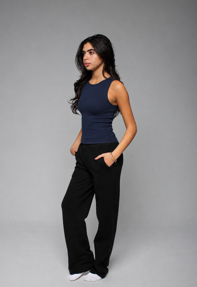 Ribbed Thick Strap Crew Neck Top