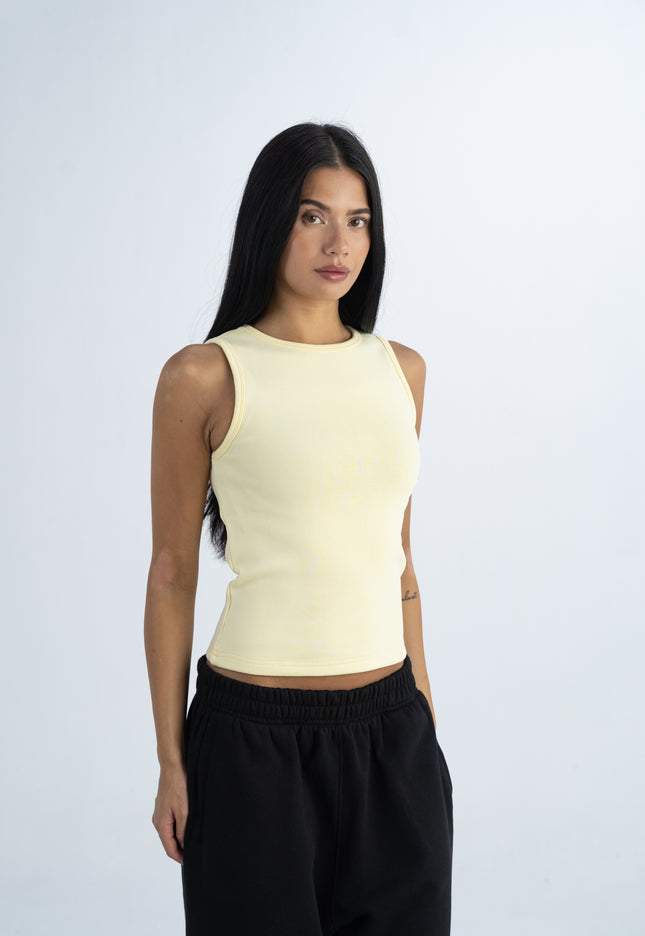 Sculpted Ribbed Thick Strap Crew Neck Top