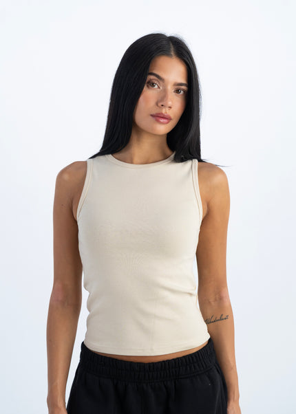 Sculpted Ribbed Thick Strap Crew Neck Top