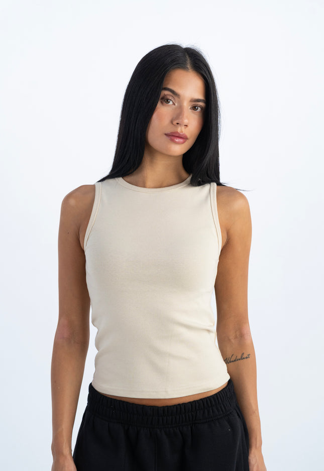 Sculpted Ribbed Thick Strap Crew Neck Top