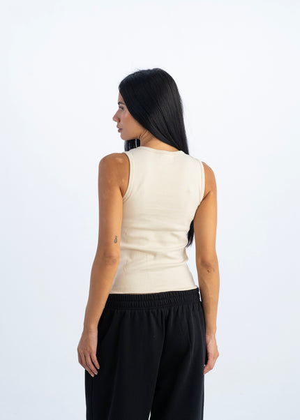 Sculpted Ribbed Thick Strap Crew Neck Top