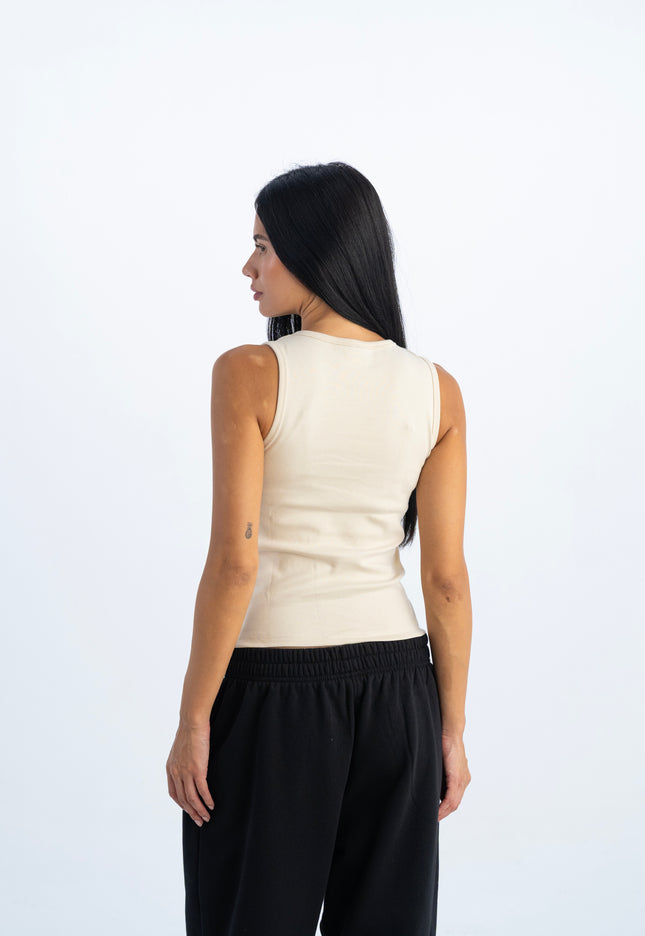 Sculpted Ribbed Thick Strap Crew Neck Top
