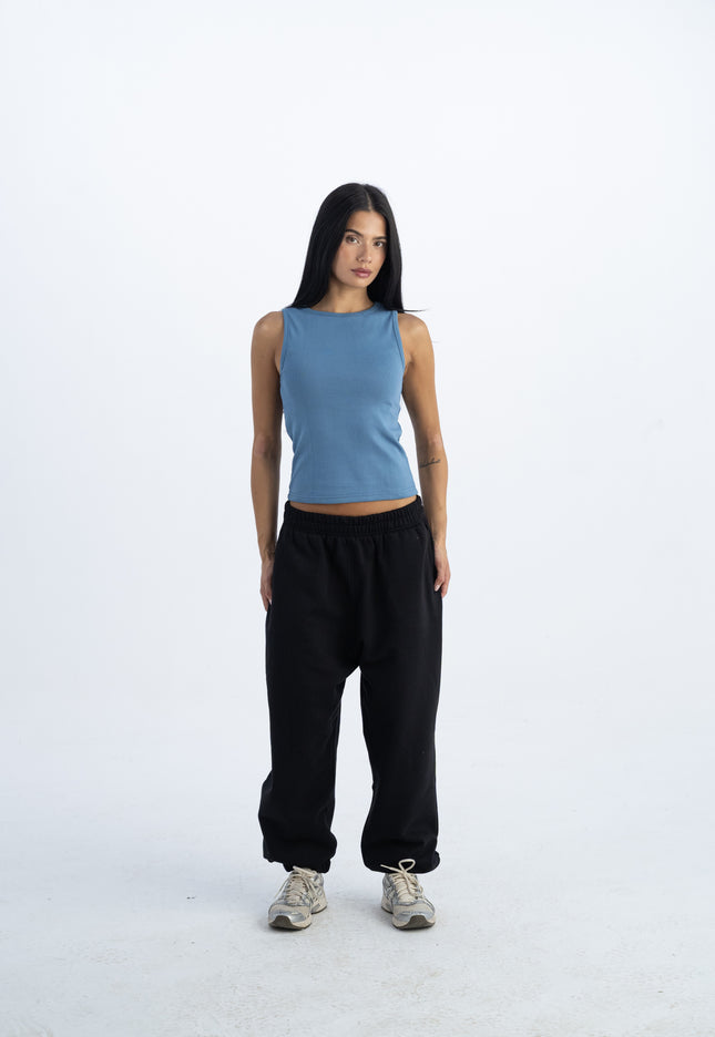 Sculpted Ribbed Thick Strap Crew Neck Top