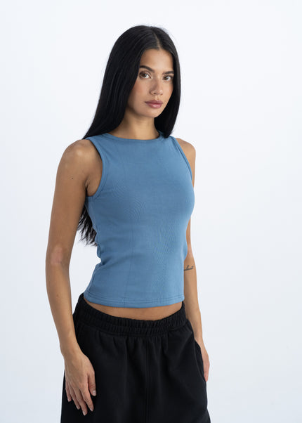 Sculpted Ribbed Thick Strap Crew Neck Top