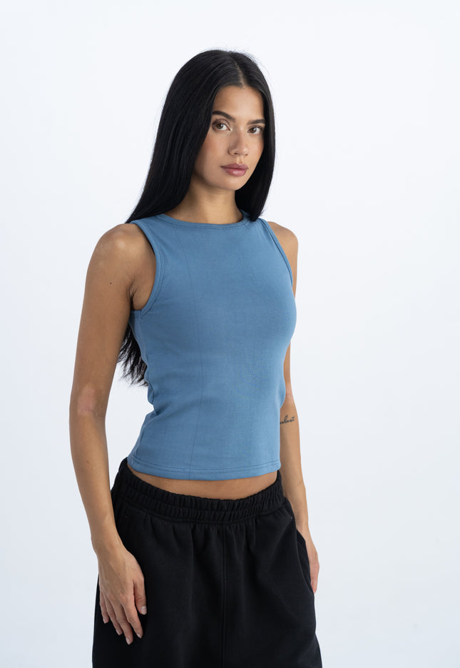 Sculpted Ribbed Thick Strap Crew Neck Top