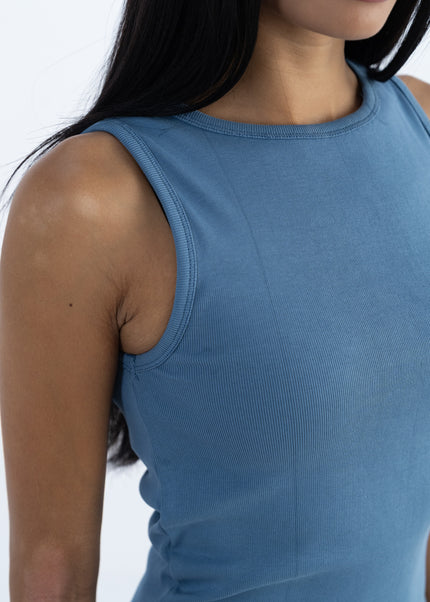 Sculpted Ribbed Thick Strap Crew Neck Top