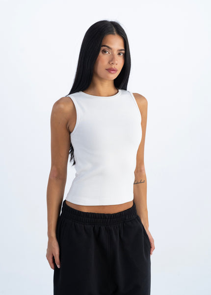 Sculpted Ribbed Thick Strap Crew Neck Top
