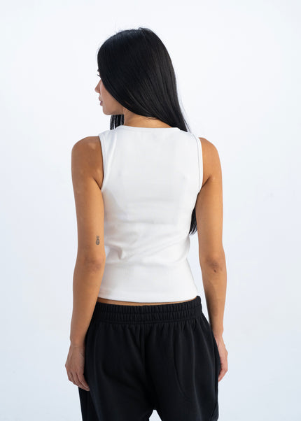 Sculpted Ribbed Thick Strap Crew Neck Top