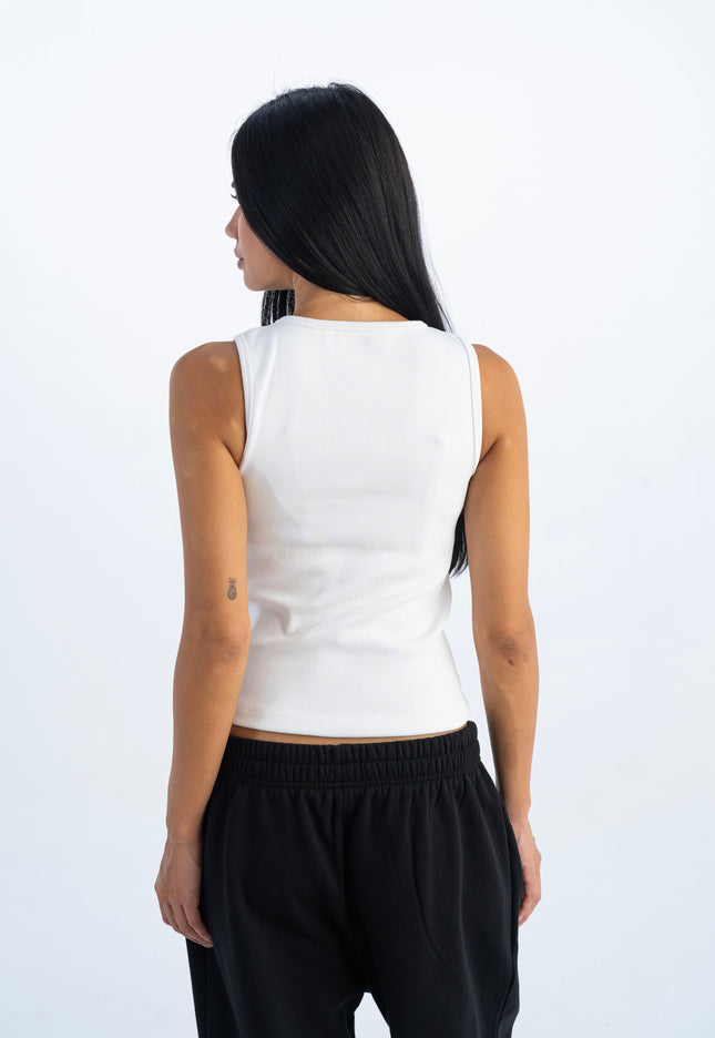Sculpted Ribbed Thick Strap Crew Neck Top
