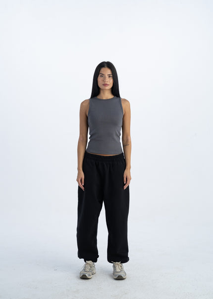 Sculpted Ribbed Thick Strap Crew Neck Top