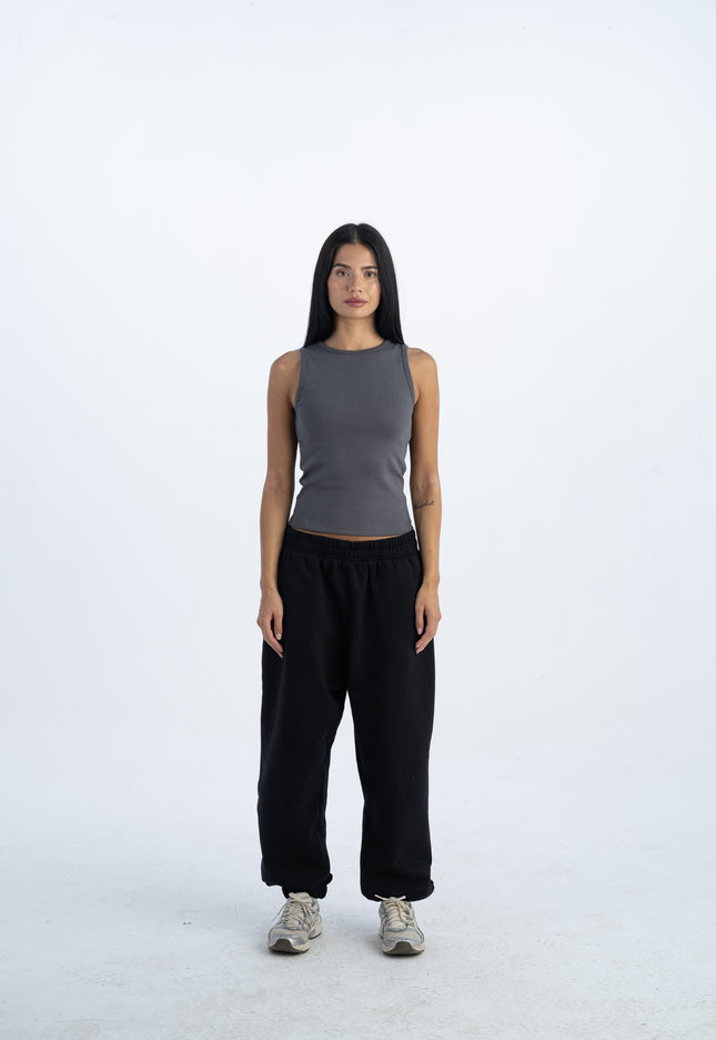 Sculpted Ribbed Thick Strap Crew Neck Top