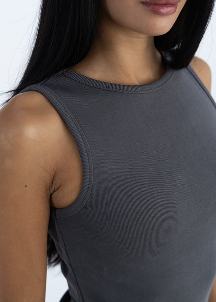 Sculpted Ribbed Thick Strap Crew Neck Top