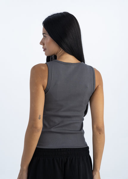 Sculpted Ribbed Thick Strap Crew Neck Top
