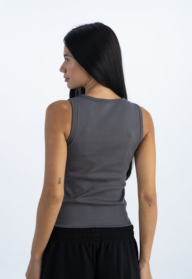 Sculpted Ribbed Thick Strap Crew Neck Top