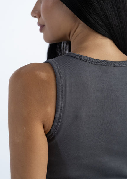 Sculpted Ribbed Thick Strap Crew Neck Top