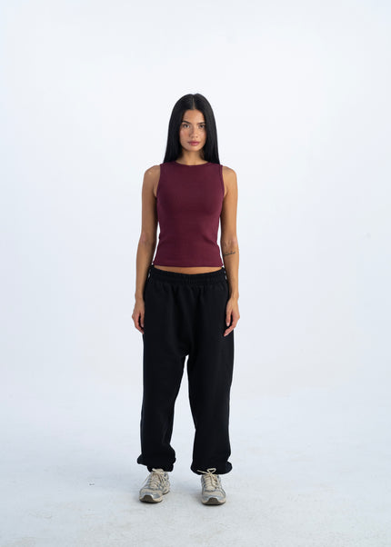 Sculpted Ribbed Thick Strap Crew Neck Top