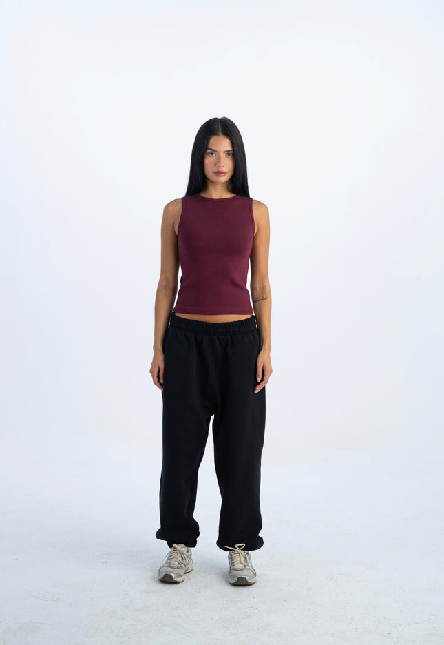 Sculpted Ribbed Thick Strap Crew Neck Top