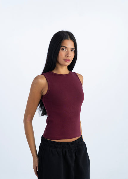 Sculpted Ribbed Thick Strap Crew Neck Top