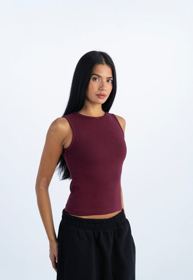 Sculpted Ribbed Thick Strap Crew Neck Top