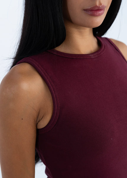 Sculpted Ribbed Thick Strap Crew Neck Top