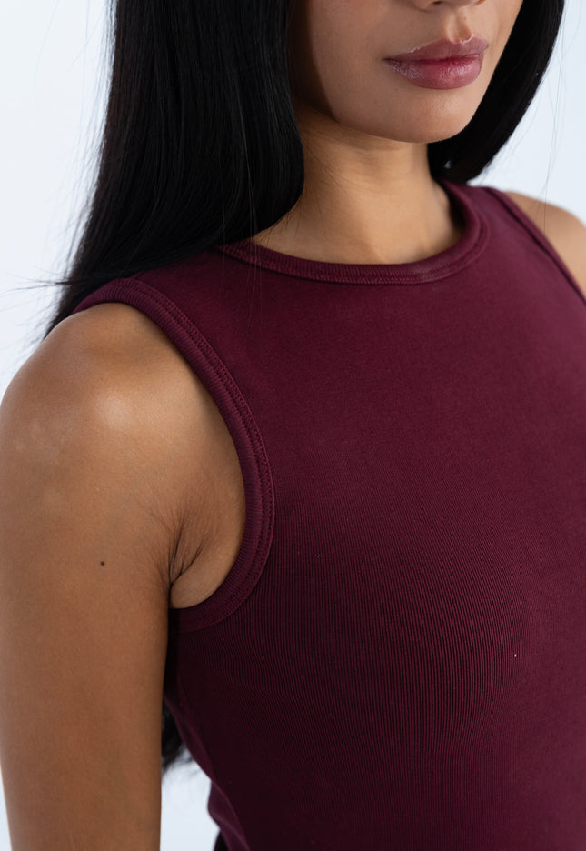 Sculpted Ribbed Thick Strap Crew Neck Top