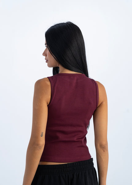 Sculpted Ribbed Thick Strap Crew Neck Top