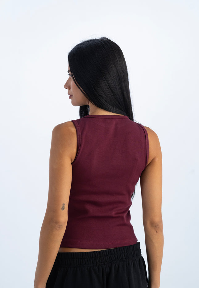 Sculpted Ribbed Thick Strap Crew Neck Top