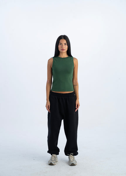 Sculpted Ribbed Thick Strap Crew Neck Top