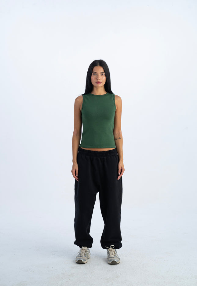 Sculpted Ribbed Thick Strap Crew Neck Top
