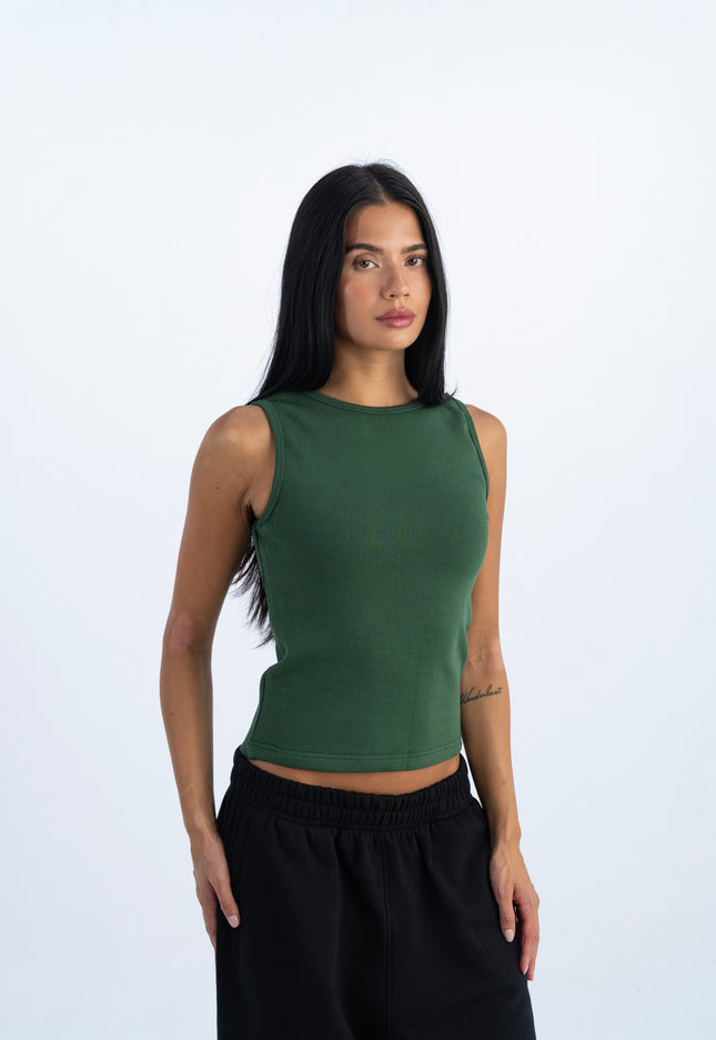 Sculpted Ribbed Thick Strap Crew Neck Top