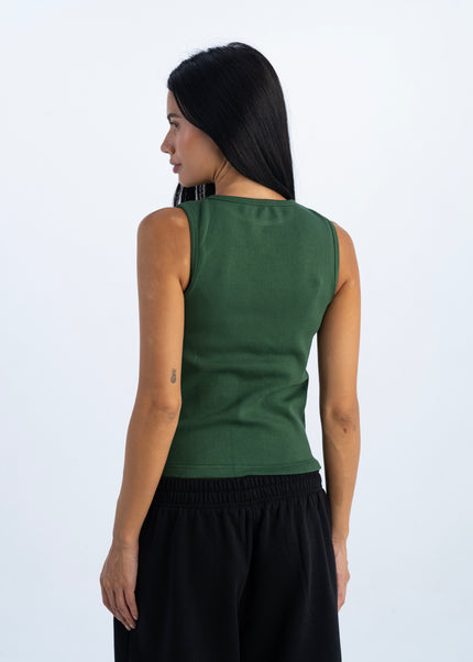 Sculpted Ribbed Thick Strap Crew Neck Top