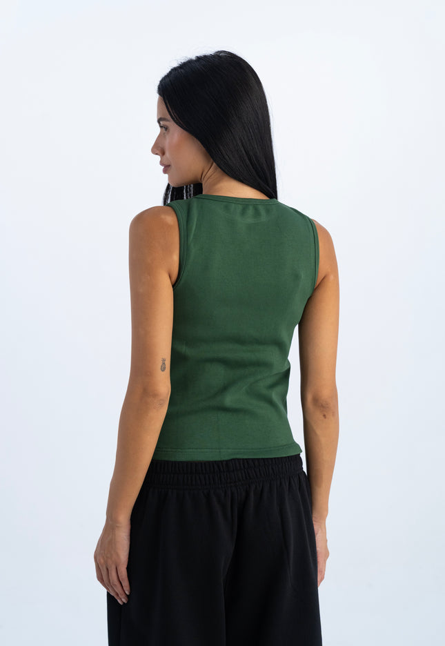 Sculpted Ribbed Thick Strap Crew Neck Top