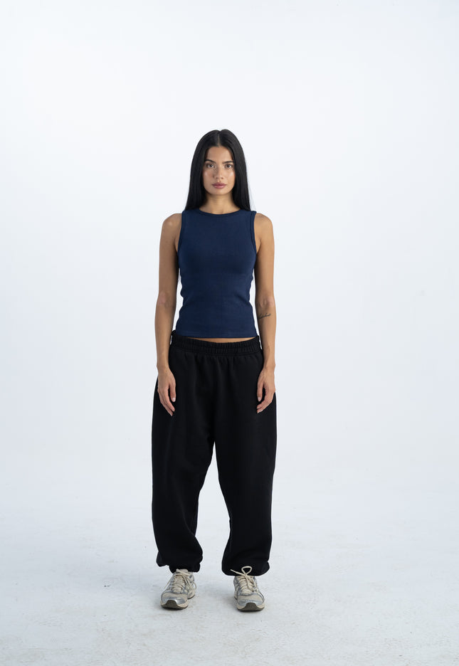 Sculpted Ribbed Thick Strap Crew Neck Top