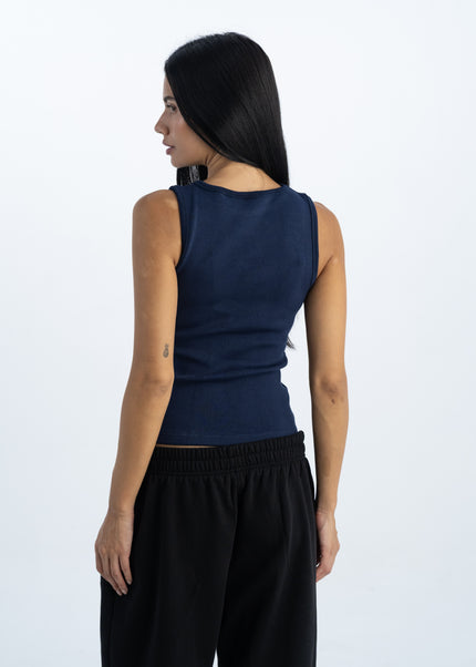 Sculpted Ribbed Thick Strap Crew Neck Top