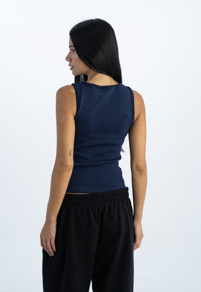 Sculpted Ribbed Thick Strap Crew Neck Top