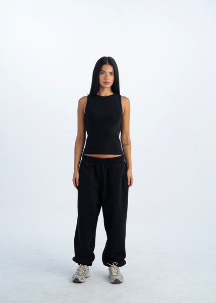 Sculpted Ribbed Thick Strap Crew Neck Top