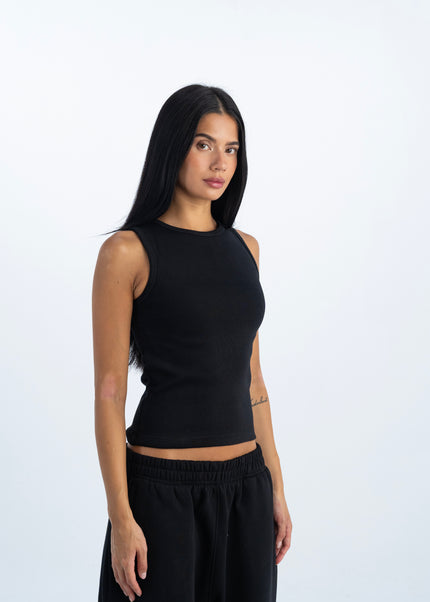 Sculpted Ribbed Thick Strap Crew Neck Top