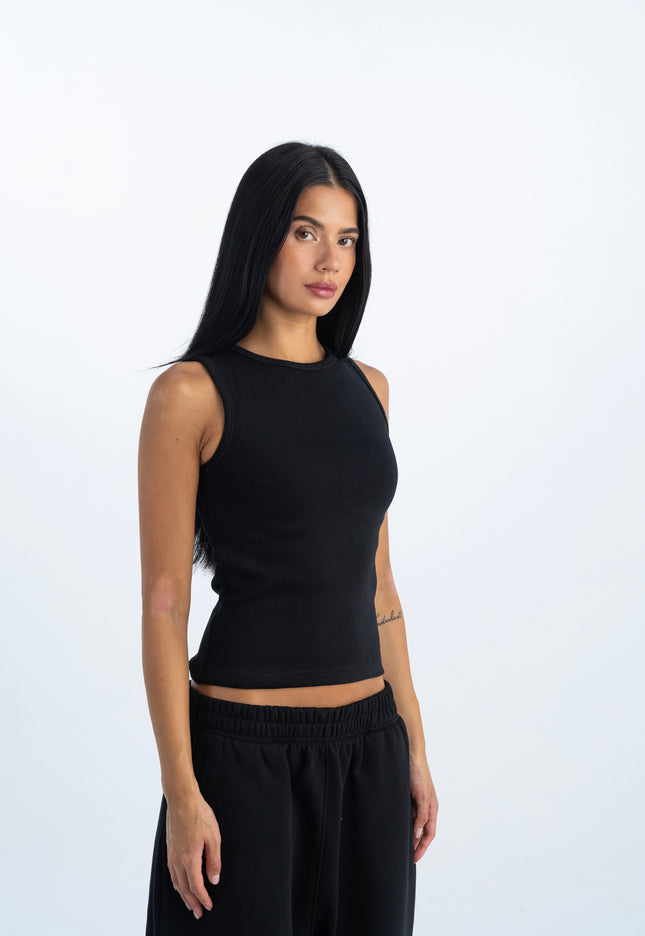 Sculpted Ribbed Thick Strap Crew Neck Top