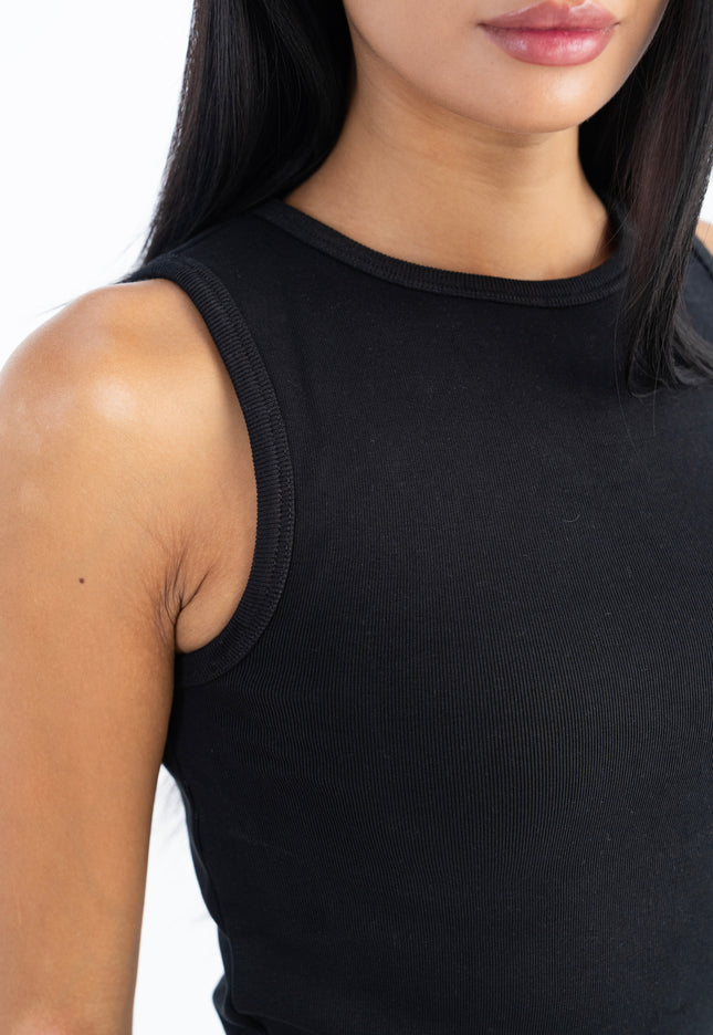 Sculpted Ribbed Thick Strap Crew Neck Top