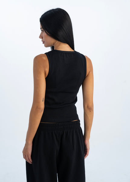 Sculpted Ribbed Thick Strap Crew Neck Top