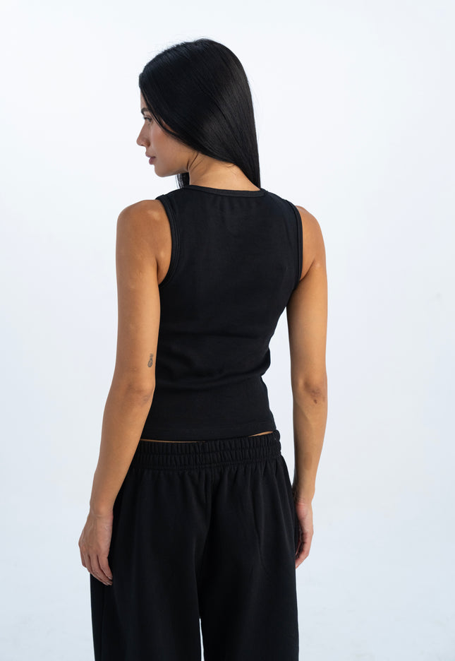 Sculpted Ribbed Thick Strap Crew Neck Top